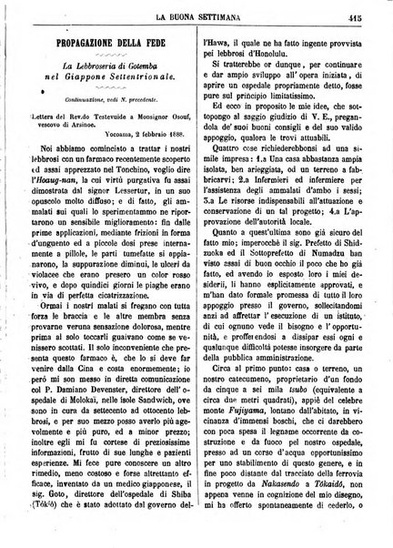 La buona settimana foglio periodico religioso popolare