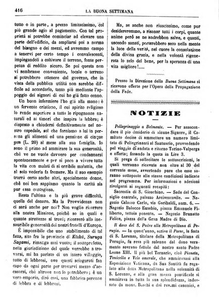 La buona settimana foglio periodico religioso popolare