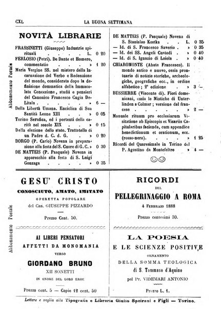 La buona settimana foglio periodico religioso popolare