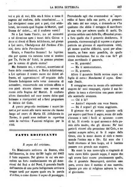 La buona settimana foglio periodico religioso popolare