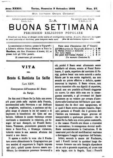 La buona settimana foglio periodico religioso popolare