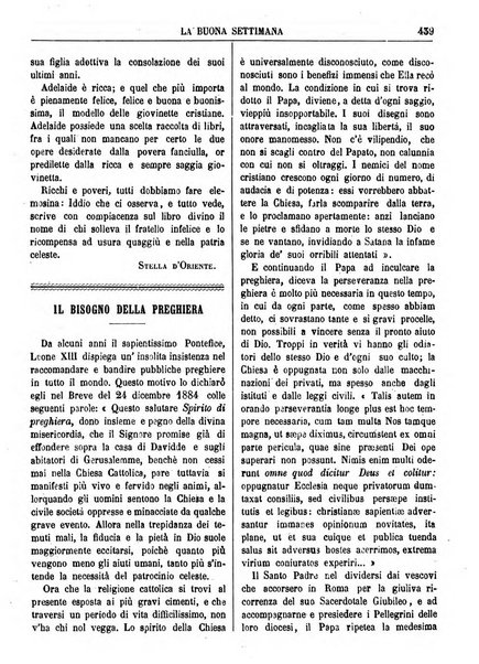 La buona settimana foglio periodico religioso popolare