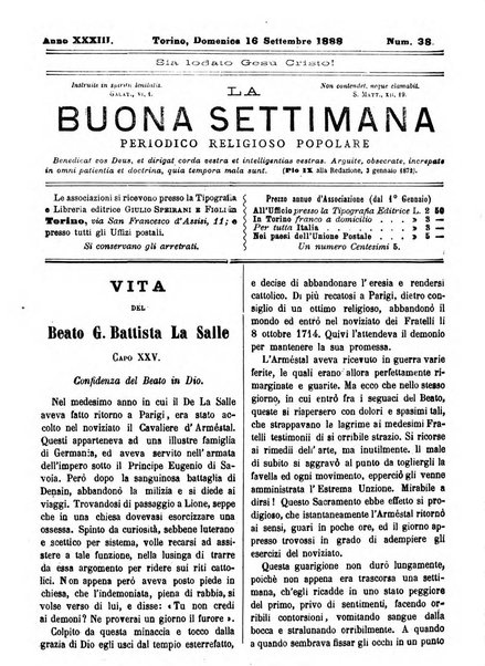 La buona settimana foglio periodico religioso popolare