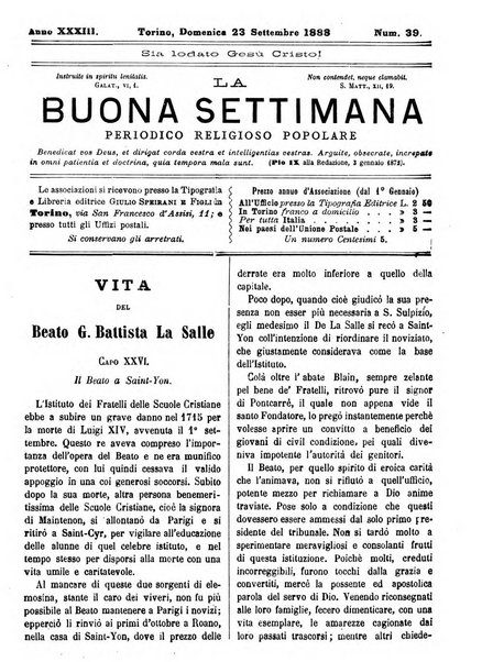 La buona settimana foglio periodico religioso popolare