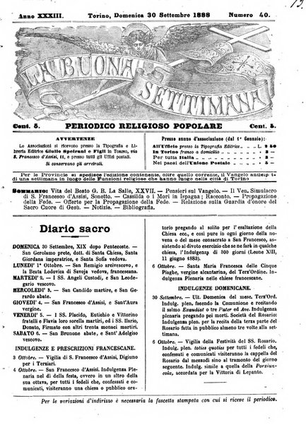 La buona settimana foglio periodico religioso popolare