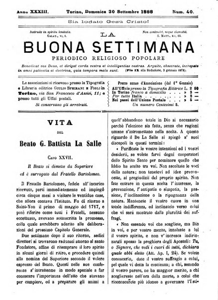 La buona settimana foglio periodico religioso popolare