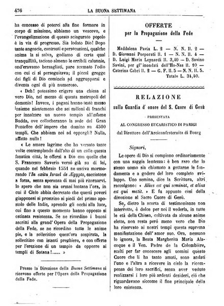 La buona settimana foglio periodico religioso popolare