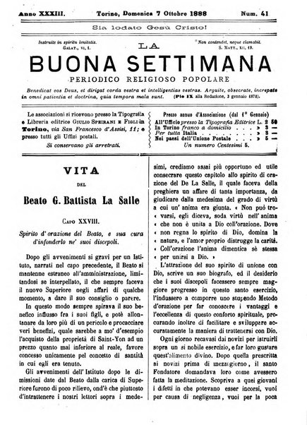 La buona settimana foglio periodico religioso popolare