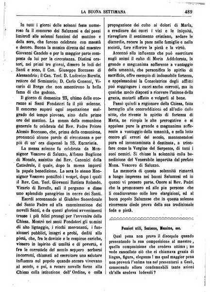 La buona settimana foglio periodico religioso popolare