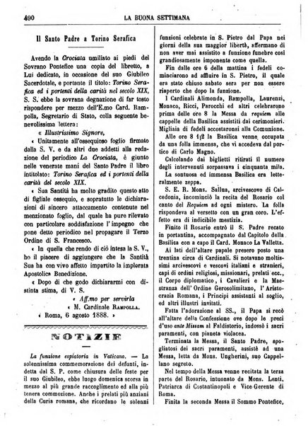 La buona settimana foglio periodico religioso popolare