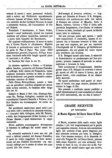 La buona settimana foglio periodico religioso popolare