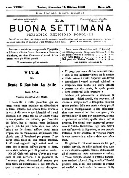 La buona settimana foglio periodico religioso popolare