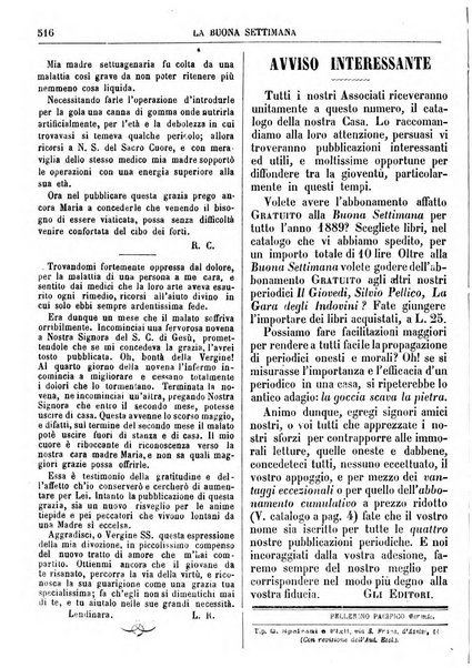 La buona settimana foglio periodico religioso popolare