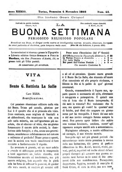 La buona settimana foglio periodico religioso popolare