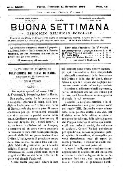 La buona settimana foglio periodico religioso popolare