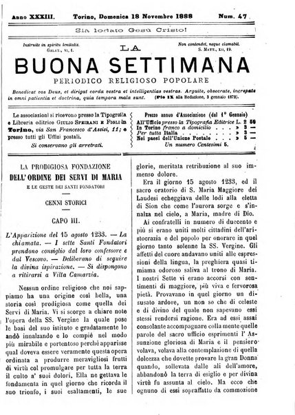 La buona settimana foglio periodico religioso popolare