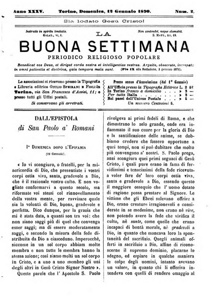 La buona settimana foglio periodico religioso popolare