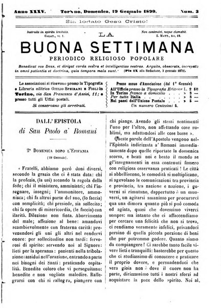 La buona settimana foglio periodico religioso popolare