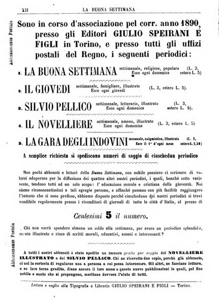 La buona settimana foglio periodico religioso popolare