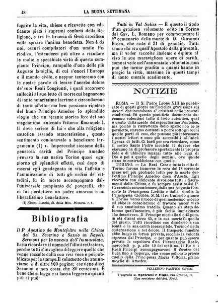 La buona settimana foglio periodico religioso popolare