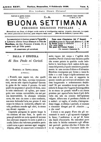 La buona settimana foglio periodico religioso popolare