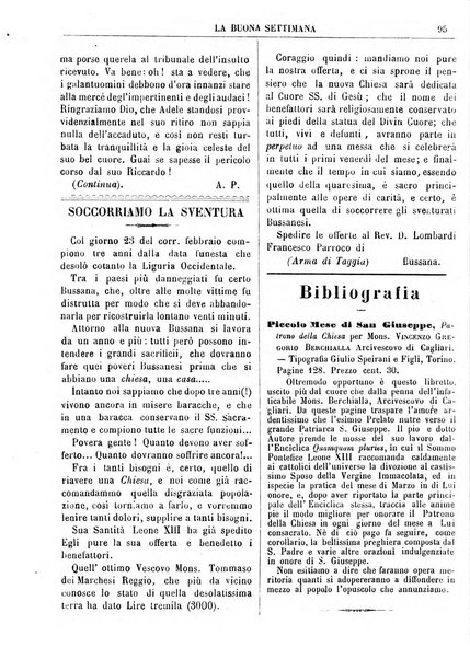 La buona settimana foglio periodico religioso popolare