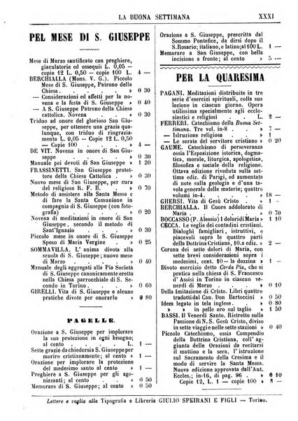 La buona settimana foglio periodico religioso popolare