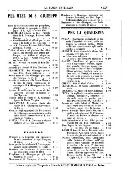 La buona settimana foglio periodico religioso popolare