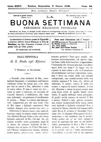 La buona settimana foglio periodico religioso popolare