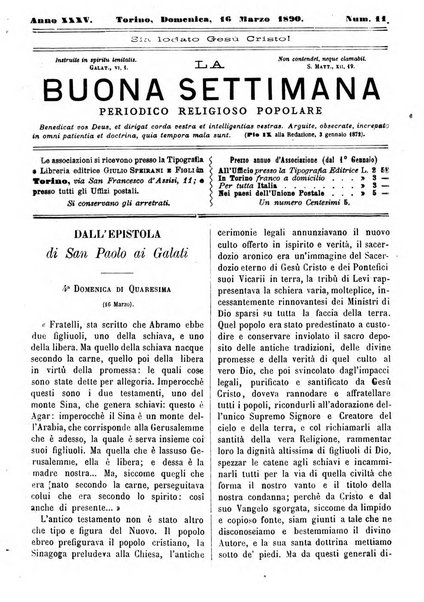 La buona settimana foglio periodico religioso popolare