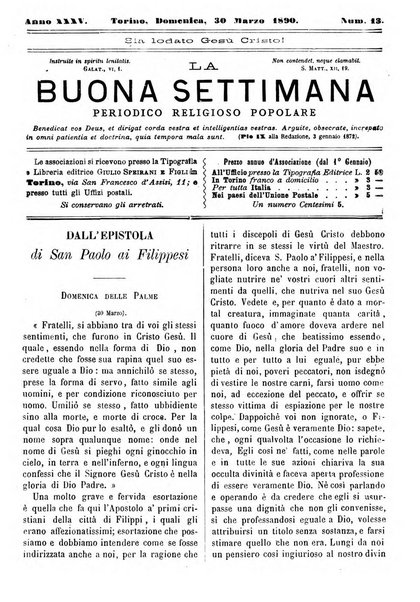 La buona settimana foglio periodico religioso popolare