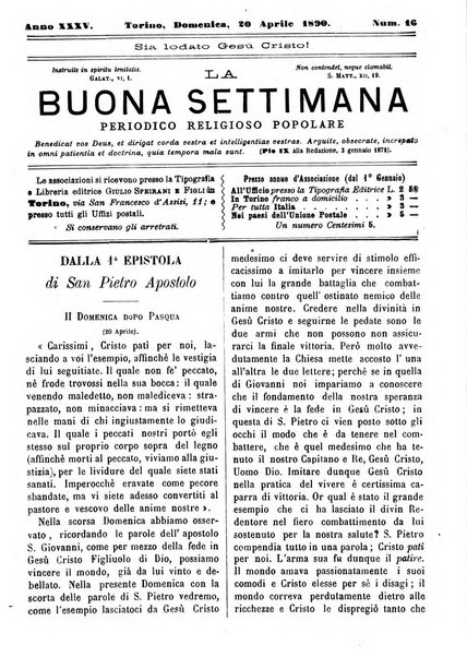 La buona settimana foglio periodico religioso popolare