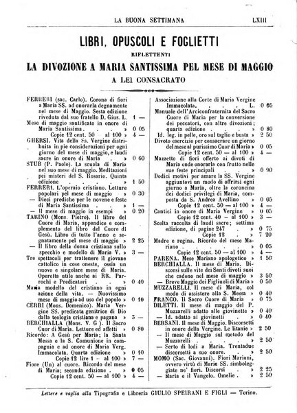 La buona settimana foglio periodico religioso popolare