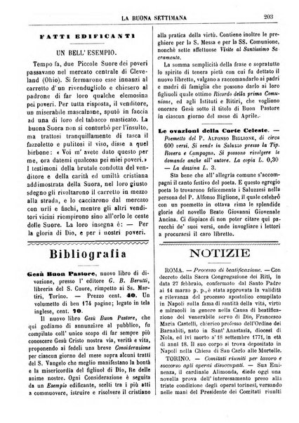 La buona settimana foglio periodico religioso popolare