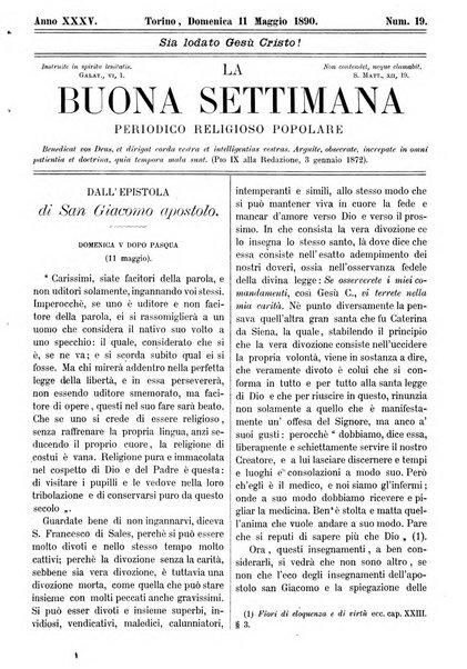 La buona settimana foglio periodico religioso popolare