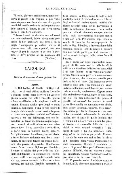 La buona settimana foglio periodico religioso popolare