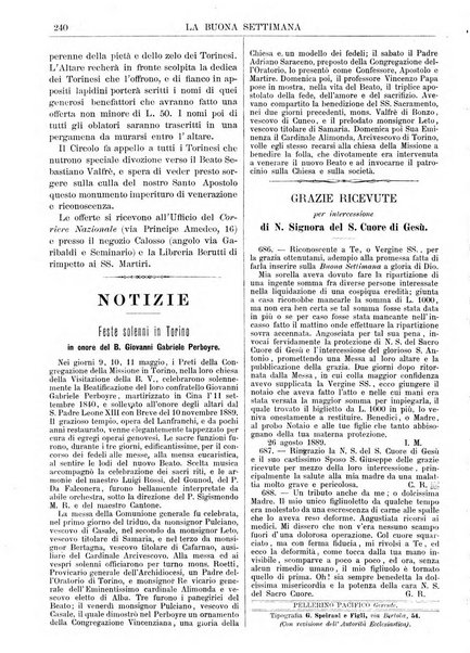 La buona settimana foglio periodico religioso popolare