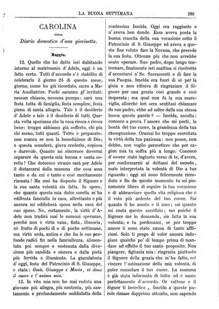 La buona settimana foglio periodico religioso popolare