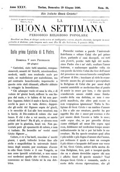 La buona settimana foglio periodico religioso popolare