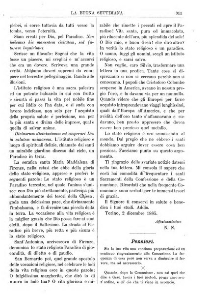 La buona settimana foglio periodico religioso popolare