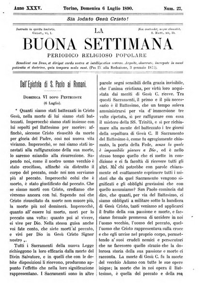 La buona settimana foglio periodico religioso popolare