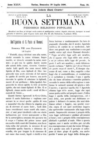 La buona settimana foglio periodico religioso popolare