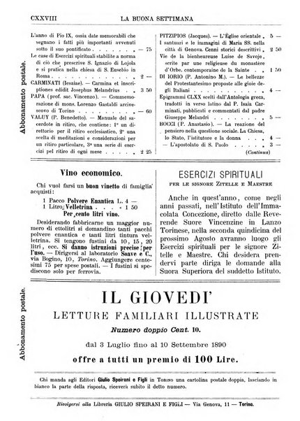 La buona settimana foglio periodico religioso popolare