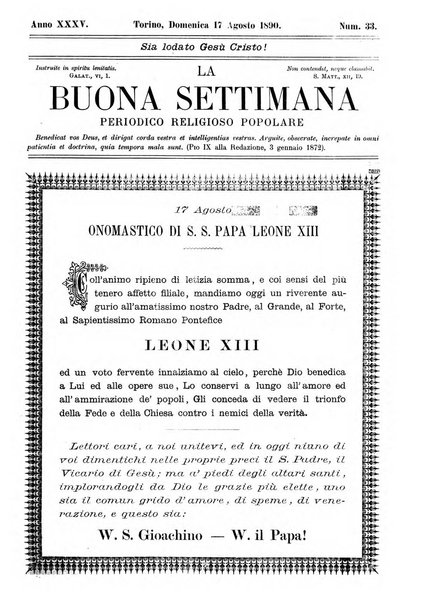 La buona settimana foglio periodico religioso popolare