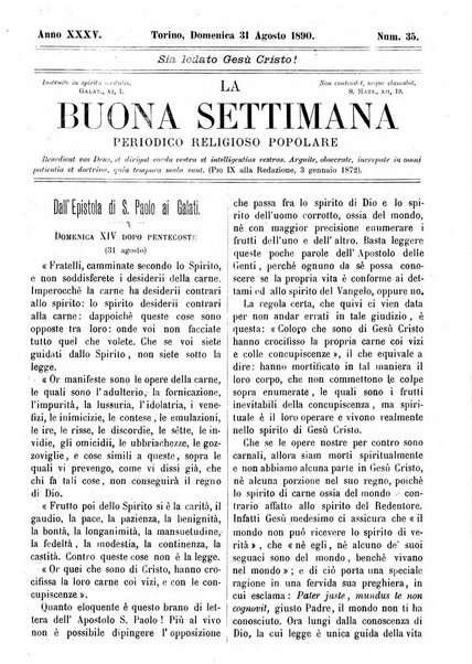 La buona settimana foglio periodico religioso popolare