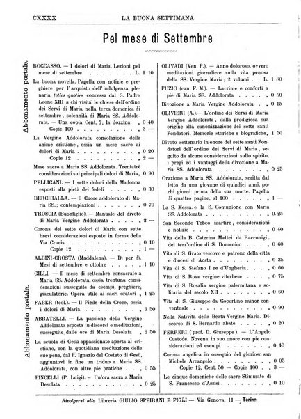 La buona settimana foglio periodico religioso popolare