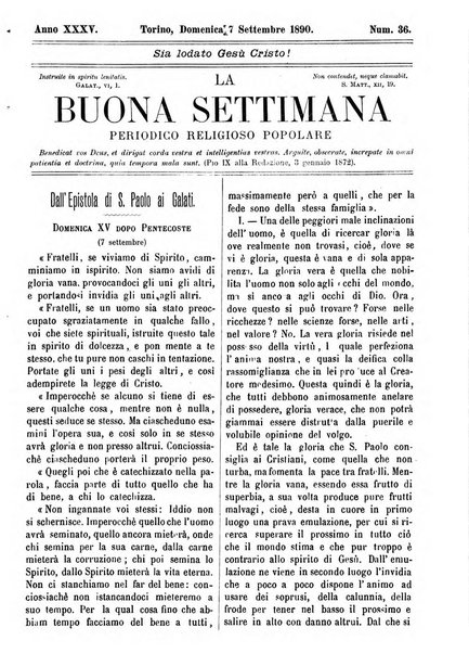 La buona settimana foglio periodico religioso popolare