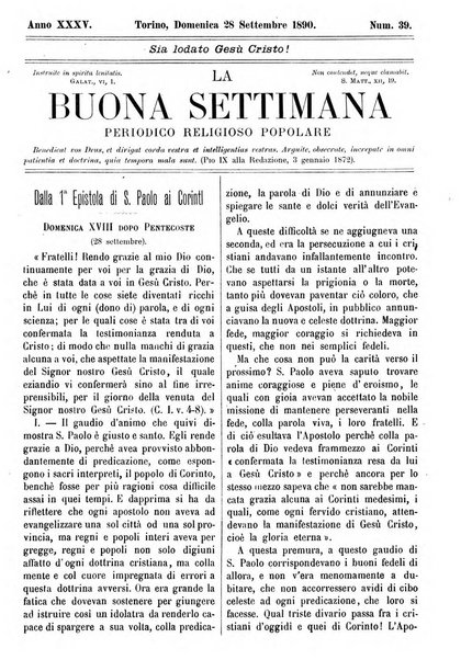 La buona settimana foglio periodico religioso popolare