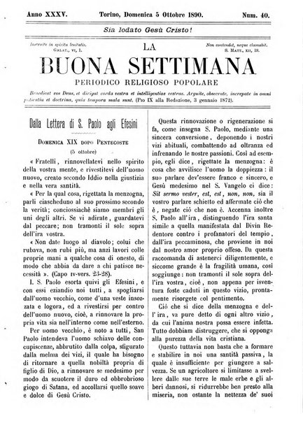 La buona settimana foglio periodico religioso popolare