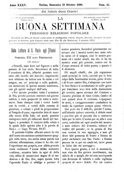 La buona settimana foglio periodico religioso popolare